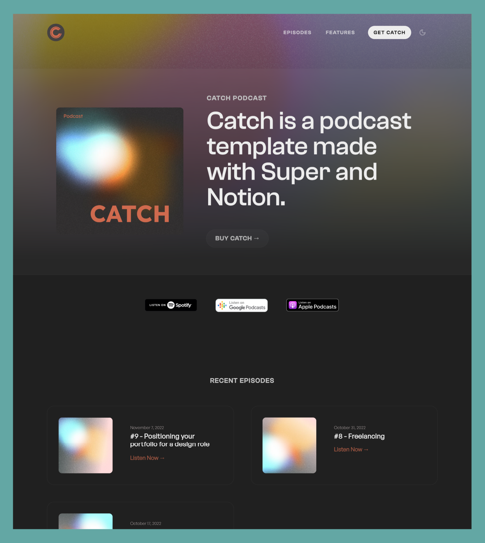 podcast website template using Notion and Super